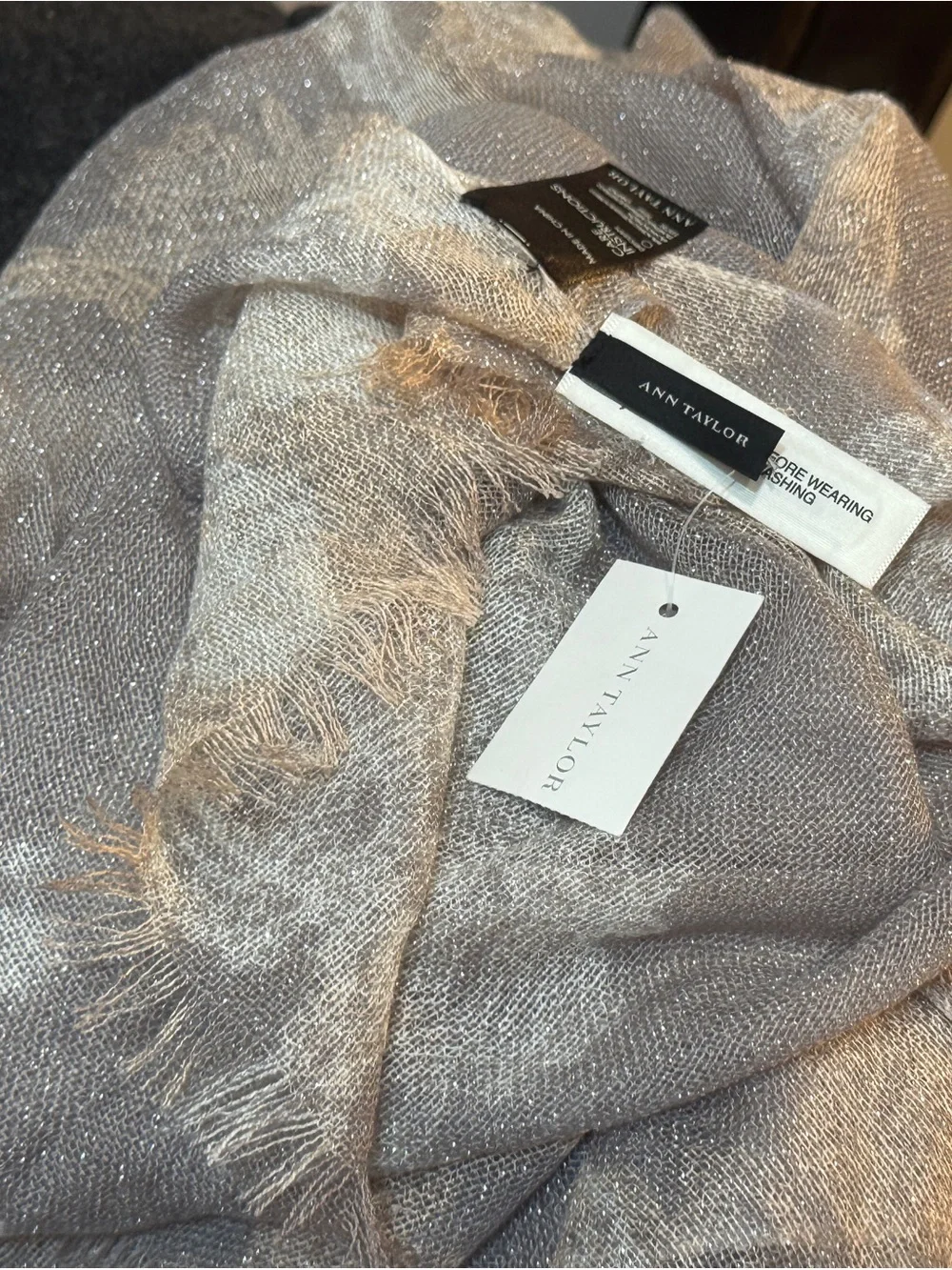 Ann Taylor Neutral & Silver Floral Metallic Jacquard Head or Scarf